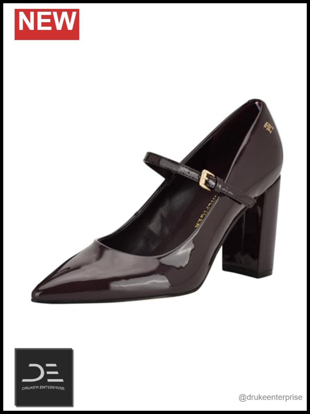 Faux Patent Leather Pointed Toe Block Heel Mary Jane Pumps